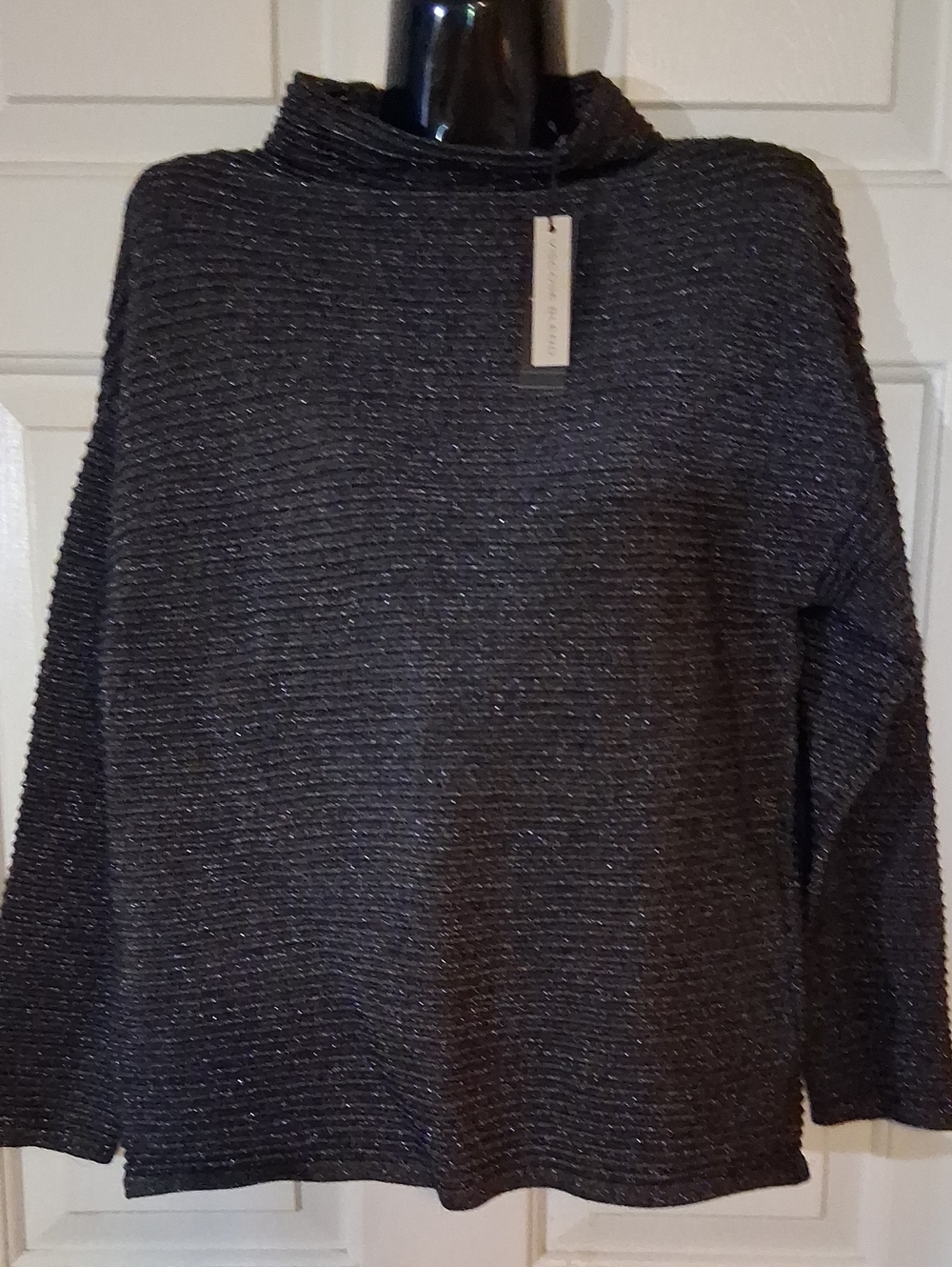 Tahari Charcoal Sparkle Funnel Neck Sweater